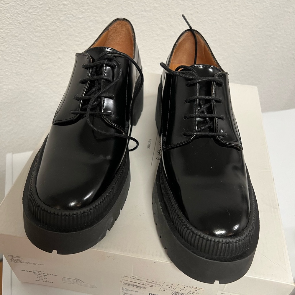 NIB Other Stories Shoes US 7 Black laced platform sandals loafers - Picture 3 of 5